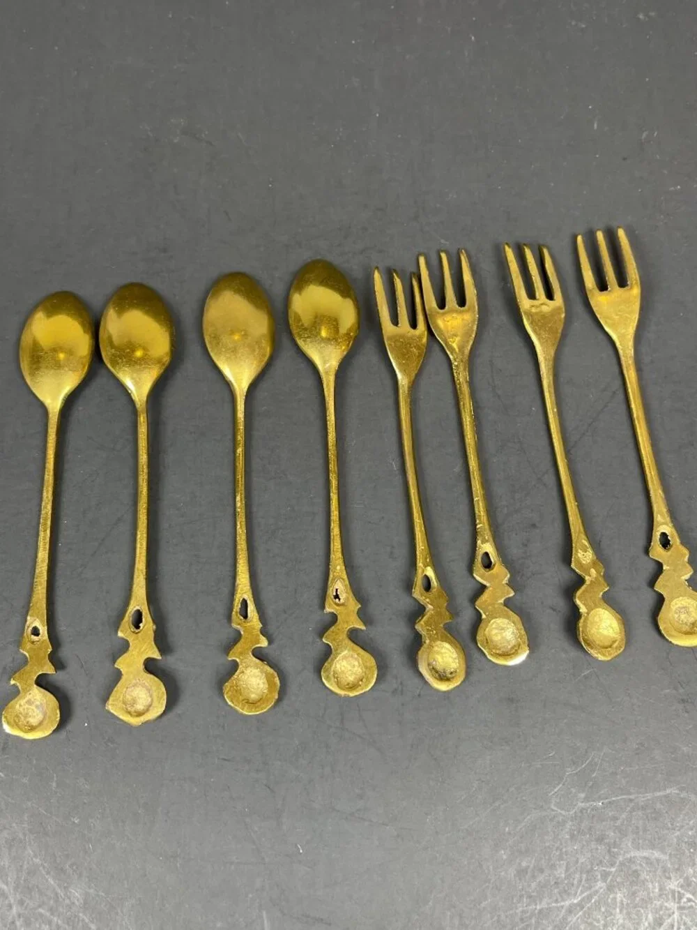 Vintage Gold Color Rose Handle Demitasse Coffee Spoon Dessert Salad Fork 8 pc